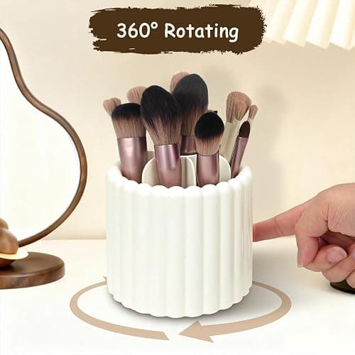 Mounting UP 360 Rotating Makeup Brush Holder Office Supplies Holder 7 Slots Make Up Brush Organizer Removable Spinning Cosmetic Brushes Storage Pen Holder for Vanity, White Dresser, Desk,BT-W-UK thumbnail 4