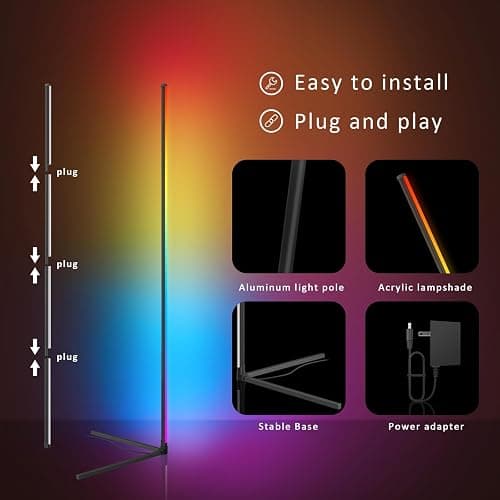 Tyute Corner Lamp, Led Floor Lamp, RGB Ambient Lighting, Smart Modern Floor Lamp with Remote, Color Changing Dimmable Corner Light with Music Sync, Mood Lighting for Bedroom, Living Room Gaming Room thumbnail 6