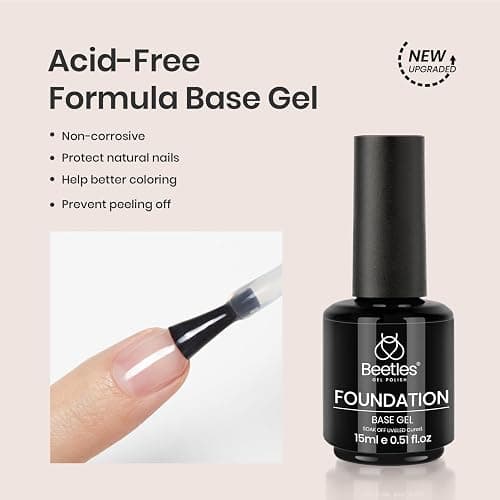 Beetles 2 Pcs 15ml No Wipe Gel Top Coat and Base Coat Set - Shine Finish and Long Lasting, Soak Off LED Nail Lamp Gel Base Top Coat Finish Nail Art Design Manicure Gifts for Women thumbnail 3