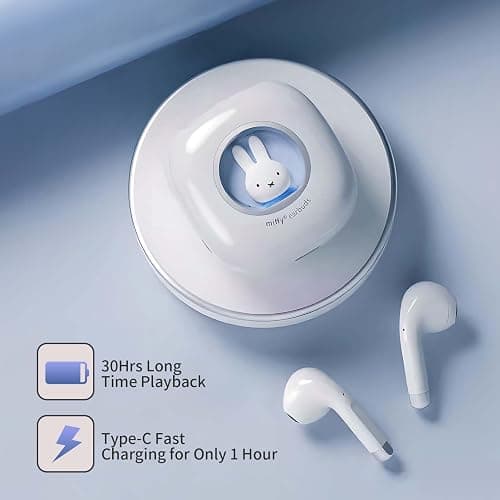 MIPOW Next-Gen x Miffy 2026 Wireless Earbuds, BT5.3 36H Playtime AI ENC Noise Cancelling IPX7, Bluetooth Sport Earphones with Charging Case, Bunny Design Pastel Sky Blue - Gift for Girls thumbnail 2