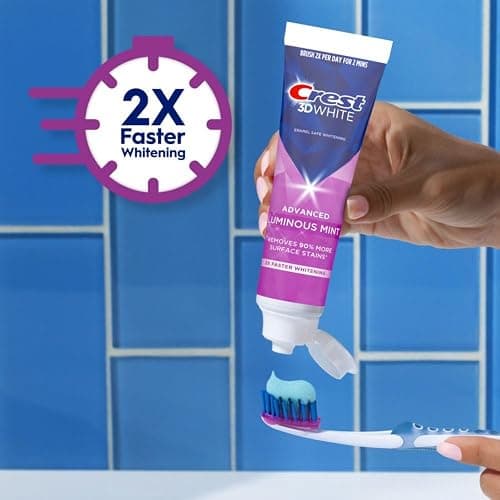 Crest 3D White Advanced Luminous Mint Teeth Whitening Toothpaste, Crest Toothpaste, 3.7 oz Pack of 4 - Helps Remove Surface Stains, Whitens Teeth, Strengthens Tooth Enamel, Protects Against Cavities thumbnail 5