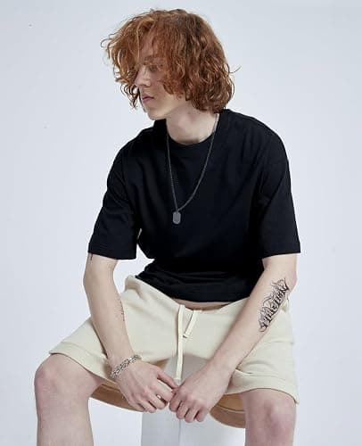 Mens Oversized T-Shirts Fashion Loose Fit Crewneck Tshirt Streetwear Heavyweight Short Sleeve Tee Shirt Gym Workout Tops thumbnail 4