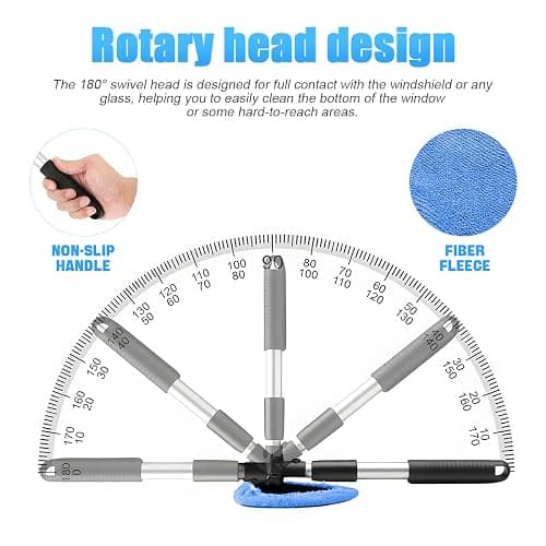 Windshield Cleaning Tool, Car Window Cleaner with Extendable Long Handle and 4 Washable Reusable Microfiber Pads, Auto Interior Exterior Glass Wiper Cleaning Kit Universal for Office and Home (Blue) thumbnail 3