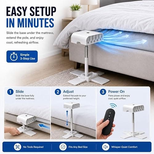 Auriiktch Bed Fan Cooling System, Under Sheet Bed Cooling Fan with 5 Speeds & Remote Control, Bed Fan Under Sheet for Hot Sleepers & Night Sweats, Fits All Mattress Heights thumbnail 5