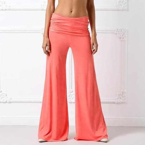 Coral Fold Over Pants Solid Wide Leg Loose Fit Lounge Pants Fold Over Yoga Pant For Women Yoga Sports Everyday 2026 thumbnail 2
