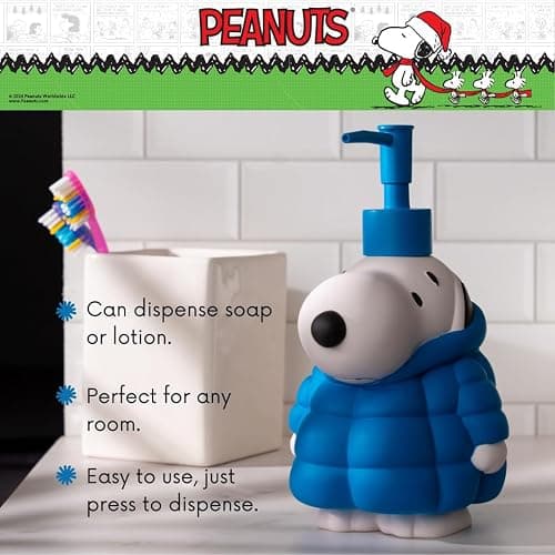 Peanuts Snoopy Puffer Coat Holiday Christmas Soap/Lotion/Hand Sanitizer Resin Pump Dispenser, 17.24 Ounces, (Officially Licensed Product) by Franco Collectibles thumbnail 3
