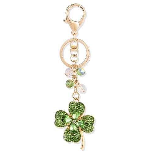 XGALBLA Sparking Cute Lucky Green Crystals 4 Leaf Clovers Key Ring Four Leaf Clover Keychain for Women Bag Charms Keychains - Image 1