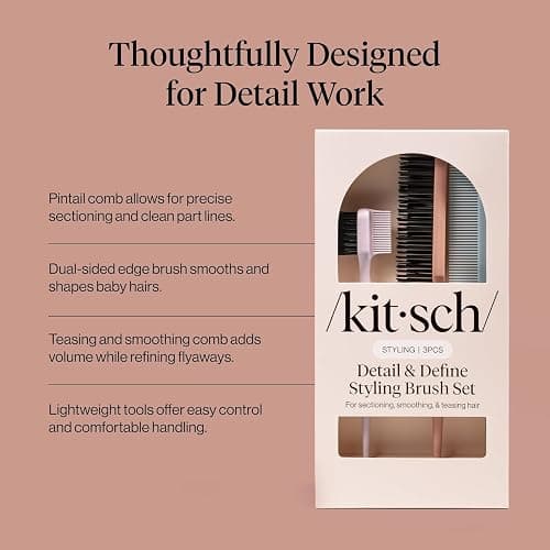 Kitsch Slick Back Hair Brush – Hair Styling Combs Kit with Pintail Comb, Edge Brush & Teasing Tool, Comb Set for Precision Parts, Smooth Edges, Volume & Slick Back Brush for Styling thumbnail 3