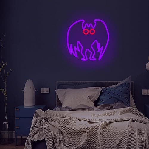 FuugZze Mothman Neon Signs for Wall Decor Neon Lights for Bedroom,Mothman Halloween Led Signs for Bedroom Wall Party Birthday Christmas Gifts USB Light Up Sign for Office Man Cave Gothic Home Decor thumbnail 2