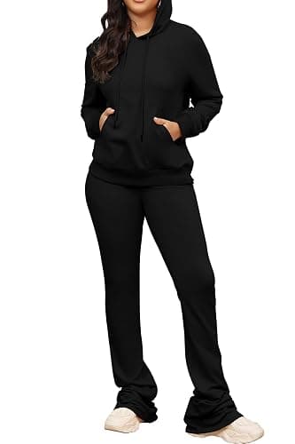 Women's Sweatsuits Sets 2 Piece Outfits Drawstring Hoodies Stacked Jogger Sweatpants Tracksuits Casual Set thumbnail 4