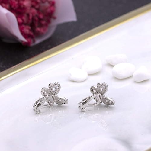 YOQUCOL Butterfly shape Cubic Zirconia Crystal Clip On Earrings Non Pierced Silver Stud for Women thumbnail 6