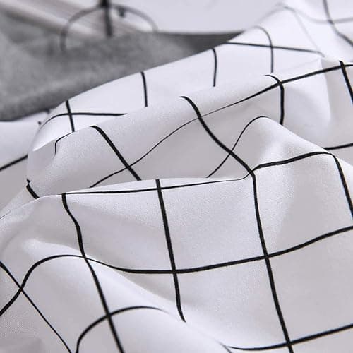 Michorinee Single Duvet Cover Set Black and White Grid Checked Pattern Gingham Bedding with Pillow Case Reversible Microfiber Quilt Cover Set Zipper Closure thumbnail 2