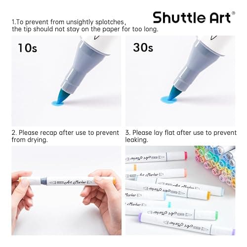 Shuttle Art Pastel Alcohol Markers Brush tip, Dual Tip Brush & Chisel Tip Art Marker Set, 50 Colors plus 1 Blender Marker Pens with Case Perfect for Illustration Students Adults Coloring Sketching thumbnail 8
