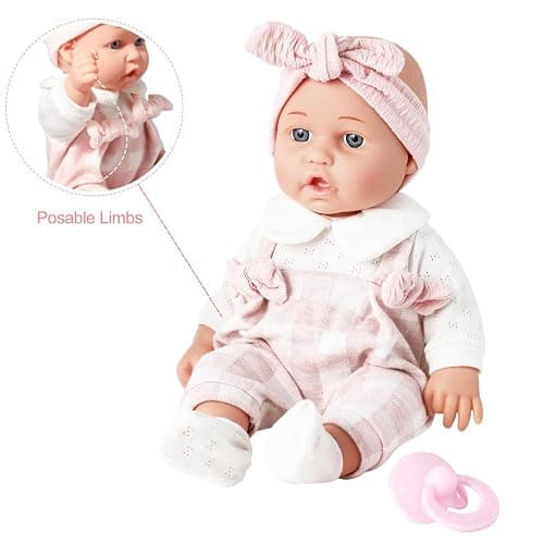 Enjoyin 12'' Baby Doll in Gift Box with Pink Cloths, Pacifier, 13''x13'' Microfabric Blanket, and Feeding Bottle. Gift Idea for Ages 3+ thumbnail 3