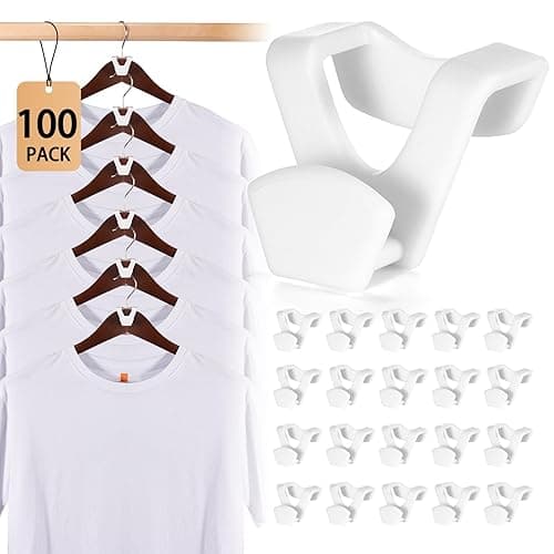 HOUSE DAY Space Saving Hanger Hooks 100 Pack, White Clothes Hanger Connector Hooks, Heavy Duty Hanger Hooks Space Saver, Sturdy Hanger Connector Hooks, Premium Cascading Hanger Hooks for Closet - 100 Pack - White