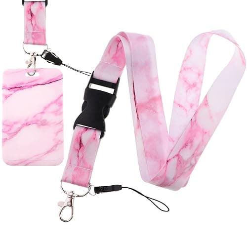 Pink ID Lanyard Badge Holder Cute Keychain for Women Girls Teachers for ID Badge Breakaway Aesthetic Marble Lanyard for Keys School ID Holder - Image 1