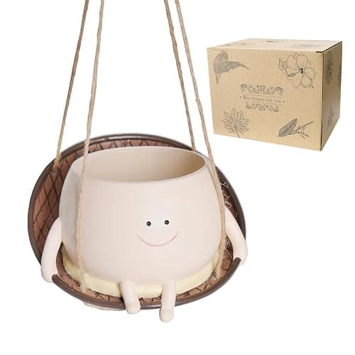 UMESONG Hanging Swing Chair Planter Pot Smiley Face Planter for Indoor Outdoor Plant Cute Head Resin Flower Pots for String of Pearls Plant Live Unique Gift IdeaI for Mother Day, Christmas (Large) thumbnail 3