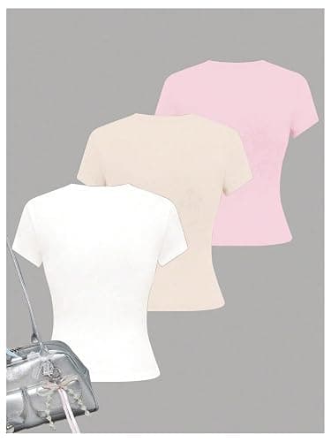 RoseSeek Girl's 3 Packs Graphic Tees Vacation Hibiscus Top Crewneck Short Sleeve Cute Summer T Shirt thumbnail 3
