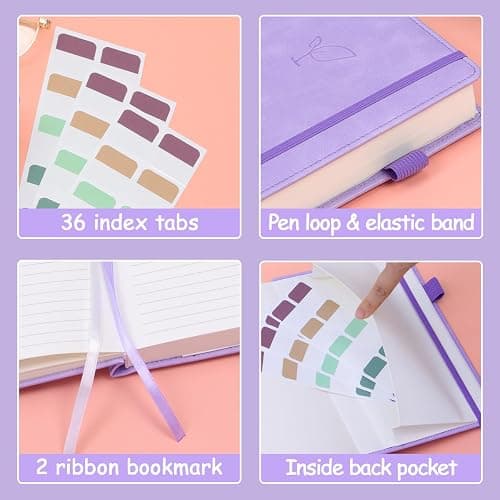 Hoci Poci Lined Journal Notebook, 400 Pages Thick Journal for Writing, A5 Hardcover Leather Notebook with 100Gsm College Ruled Paper for Women Men Work Note taking, 5.8" x 8.4", Purple thumbnail 3