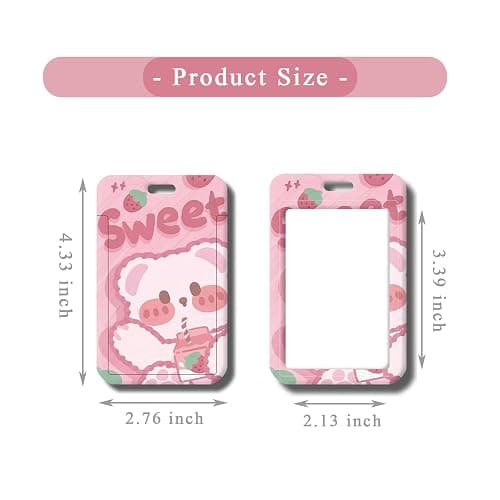 FGISAR 2 Pcs Photocard Holder Keychain Cute Bear Strawberry ID Badge Holder with Keychain Badge Reel Stationery for Back to School Student Bus Card Pendant Keychain (Pink) thumbnail 3