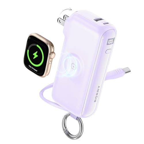 RORRY Flow Portable Charger 10000mAh 40W Wall Plug Power Bank Battery Pack | Built-in USB-C Cable, Keychain Design, Fast Charging, for iPhone 18 Pro/17/16/15, Apple Watch, iPad, Travel Essential - Image 1