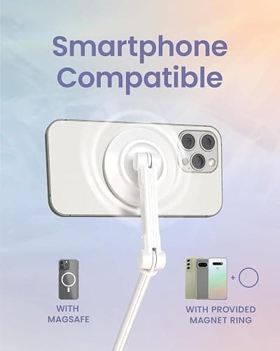 KraftGeek Magnetic Phone Tripod for iPhone MagSafe – 66'' Automatic Selfie Stick with Remote, Portable Tripod Stand for Video Recording, Travel, Vlogging (White) thumbnail 6