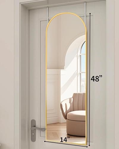48"x14" Gold Arched Full Length Mirror - Shatter-Proof Glass & Aluminum Frame, Over Door or Wall Mounted for Bedroom, Bathroom, Living Room Decor thumbnail 2