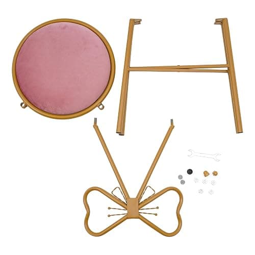Vanity Chair Stool, Velvet Flannel Cushion Butterfly Dressing Chair, Floor Standing Makeup Butterfly Accent Backrest Chairs with Leg for Living Room, Bedroom, Vanity, Office, Reading Nook (Deep Pink) thumbnail 6