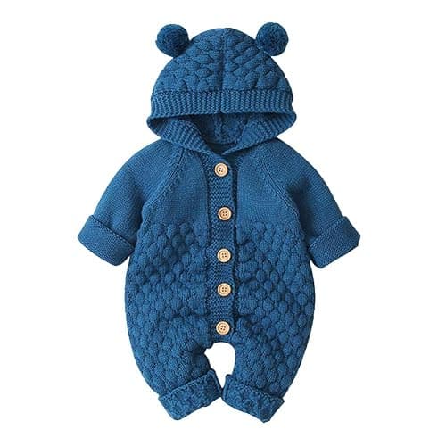 OBEEII Baby Girl Boy Sweater Romper Knitted Overall Hooded Jumpsuit Cute Warm Clothes - Image 1