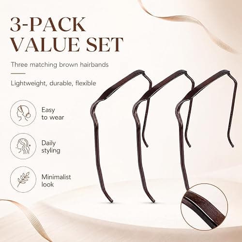 Square Invisible Headband for Curly Thick Hair, Brown and Black, Large, 3 Pack thumbnail 2