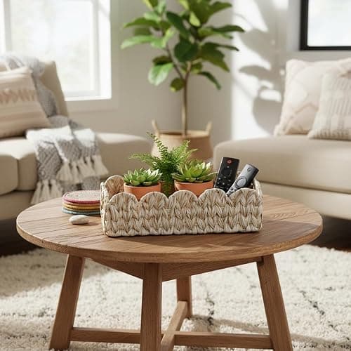 Coeusy Scalloped Toilet Paper Storage Basket,Boho Small Bathroom Basket,Wicker Decor Baskets for Bathroom,Bedroom,Living Room,Coastal Bathroom Decor Accessories thumbnail 6