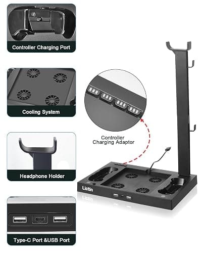Lictin Cooling Fan Charging Station for Xbox Series X Console & Controller, Upgraded 4 Cooler Fan System Stand, Vertical Dual Charger Station Dock Accessories with 2 x 1400mAh Rechargeable Battery thumbnail 7