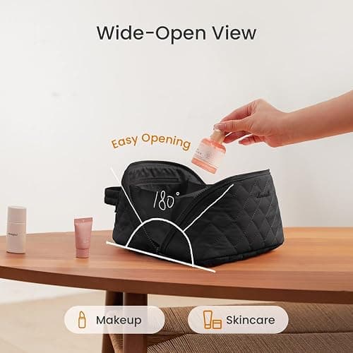 LOVEVOOK Travel Makeup Bag for Women, 2Pcs Puffer Waterproof Cosmetic Organizer, Large Capacity Pouch Open Flat Small Toiletry Bag with Brush Compartment & Handle, Portable Gift for Her thumbnail 3