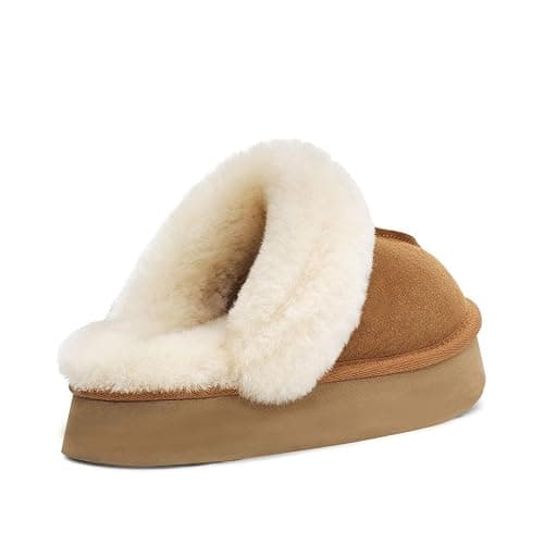 OOW Fuzzy Platform Slippers for Women - Women's Casual Winter House Slippers - Brown, Faux Fur & Shearling Blend - Women's Size thumbnail 5