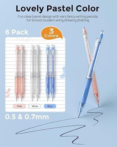 Nicpro 23PCS Pastel Mechanical Pencil 0.5 & 0.7 mm with Case for School, with 12 tubes HB Lead Refills, 3 Erasers, 9 Eraser Refills For Student Writing, Drawing, Sketching, Blue & Pink & White Colors thumbnail 3