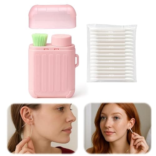 XANGNIER Ear Piercing Cleaner,Ear Piercing Cleaning Kit for Girls Women Men | Earring Hole Piercing Aftercare Cleaning Tool Set with 240pcs Disposable Ear Piercing Cleaner Floss,50pcs Cotton Swabs,Pink - Image 1