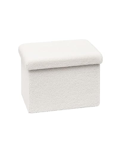 ZOLANOful Small Ottoman with Storage, Sherpa Storage Ottoman Cube, Boucle Folding Foot Rest for Dorm, Living Room, Bedroom, White, 16.5"x12.6"x12.6" - Image 1