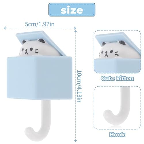 Dimeho Cute Cat Key Hook, Creative Adhesive Coat Hook Wall Mounted Adhesive Cat Hook for Coat, Scarf, Hat, Towel,Key, Bag Wall Hanging Decorations(2 Pack) thumbnail 2