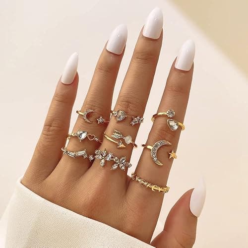 KISS WIFE Golden Stackable Moon Star Knuckle Rings Set for Women, Boho Dainty Lightweight Stacking Rings, Vintage Midi Rings Pack, Trendy Jewelry thumbnail 2
