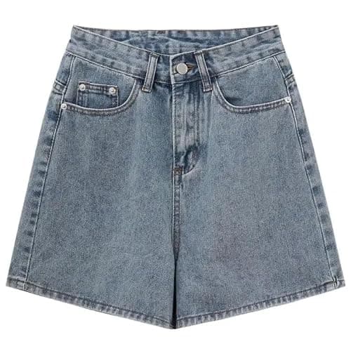 LIXINGHEITANG Casual Waist Denim Shorts Women Summer Pocket Basic Wide Leg A-line Jeans Femme thumbnail 7
