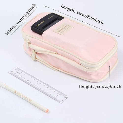 Large Capacity Pencil Case, Pencil Case for Adult, Cute Pencil Case, Pen Pencil Organizer for Stationery Supplies Marker Highlighter for Middle High School Student Kids Adult (Pink) thumbnail 2