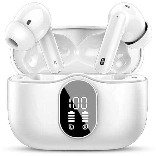 Wireless Earbuds, Bluetooth 5.4 Headphones Bass Stereo, Ear Buds with Noise Cancelling Mic, LED Display in Ear Earphones Clear Calls, IP7 Waterproof Bluetooth Earbuds for Laptop/Phones/Sports, White - Image 1