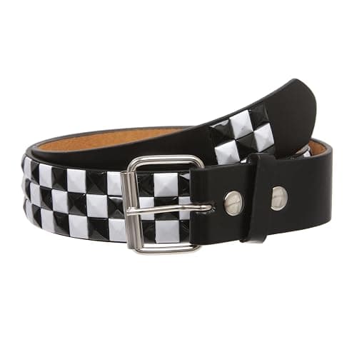 Snap On Punk Rock Star Pyramid Studded Checker Board Leather Belt - Image 1