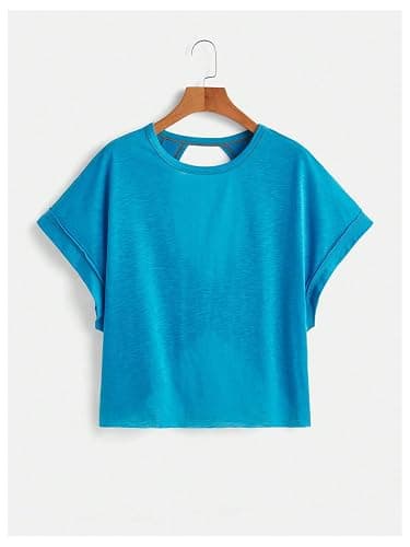 SOLY HUX Women Open Back Tops Workout Backless Tee Casual Athletic Shirts Short Sleeve Oversized Gym T Shirt thumbnail 2