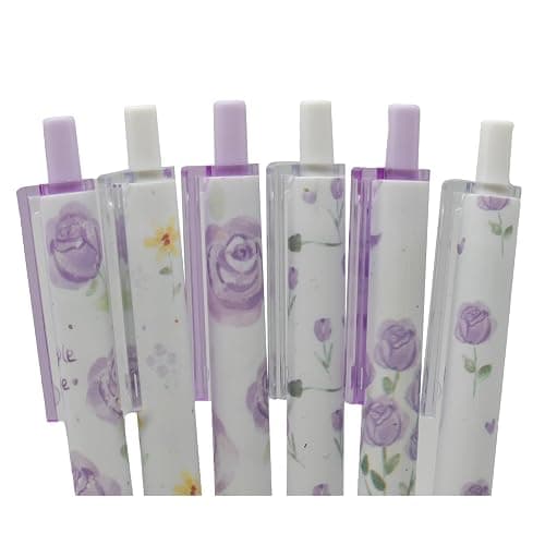 Lopenle 12 Pcs Purple Rose Pens Retractable Flower Gel Pens Black Ink | Pretty Flower Writing Pens for Women Nurse Students School Office Stationery valentines Party Gifts thumbnail 6