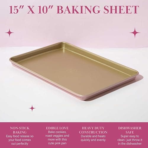 Paris Hilton Nonstick Carbon Steel Bakeware Collection, 15-Inch x 10-Inch Cookie Baking Sheet, Dishwasher Safe, Made without PFOA and PFAS, Pink Champagne Two-Tone thumbnail 3