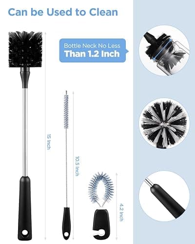 EasyAcc Water Bottle Cleaner Brush, 3 Pack 15 Inches Straw Brush Cleaner for Owala Stanley Hydroflask, Long Handle, with Straw Cleaner & Nipple Brush, for Coffee Mugs, Ice Tea Jars thumbnail 6