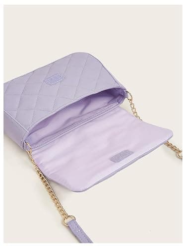 SweatyRocks Girl's Cute Purse Crossbody Bag Gifts Mini Kids Wallet Presents | Chain Strap, Geometric Quilted, Metal Decor, Flap Closure, Solid Color, Mini Size, Purple, One-Size thumbnail 7