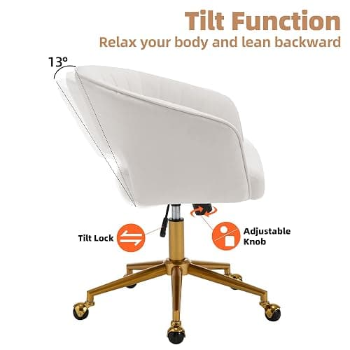 Westice Home Office Desk Chairs, Modern Velvet Rolling Chair, Height Adjustable Swivel Vanity Chair with Golden Base, Ergonomic Chair for Vanity Study, Living Room Computer Room, Beige thumbnail 5