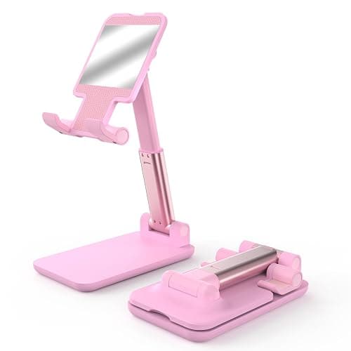 HZZADZXW Cell Phone Stand, Adjustable Angle and Height Cell Phone Holder for Desk, Foldable and Portable, Anti-Slip Silicone Pad, Compatible with All Mobile Phones and 4-8 Inch Devices, Pink - Image 1